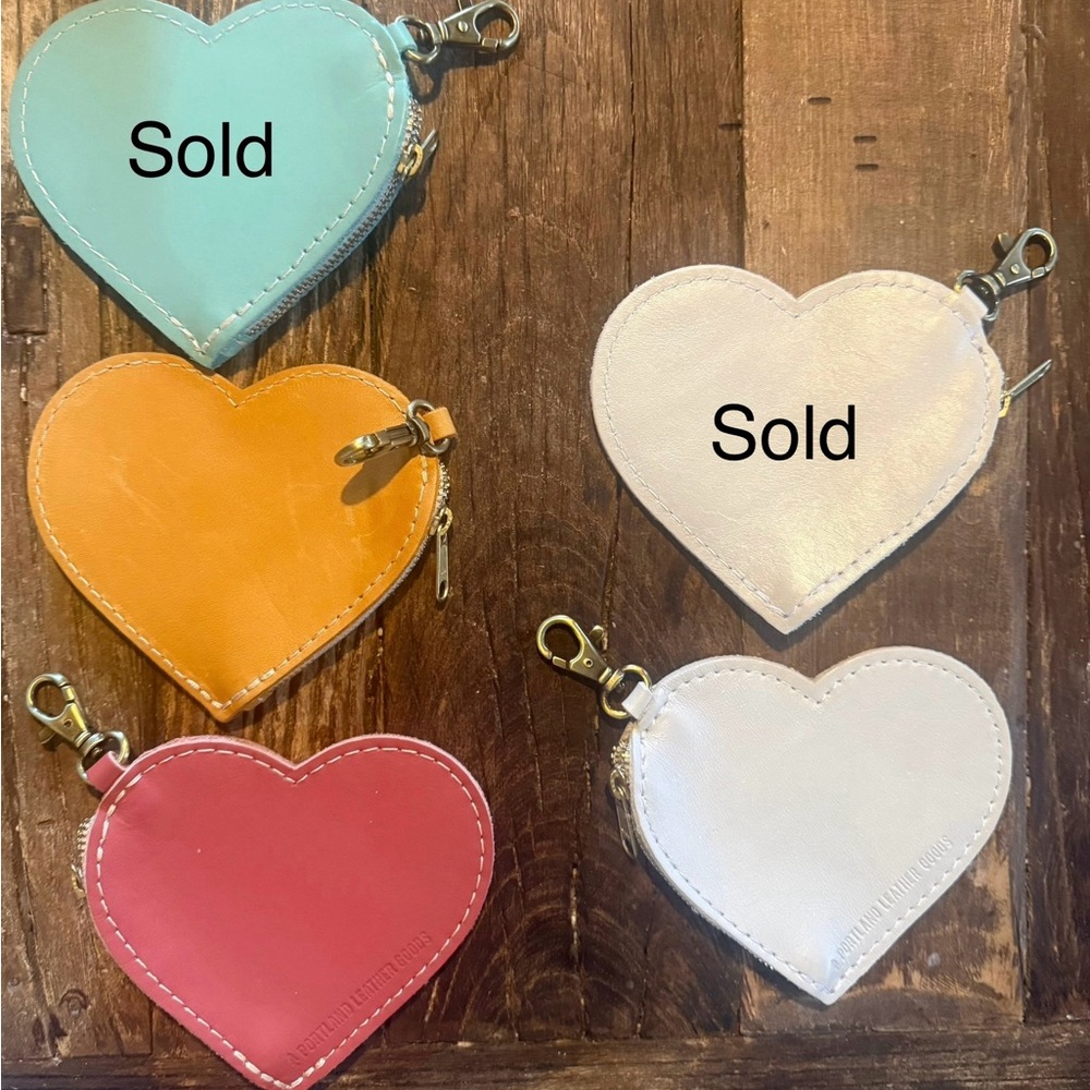 Portland Leather Goods Heart Pouch w/ zipper/lobster clasp. $15 per item.